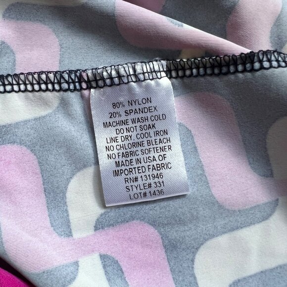 Jude Connally Size S Pink Navy Blue Geometric Print Long Sleeve Polo Shirt Top - Picture 9 of 10